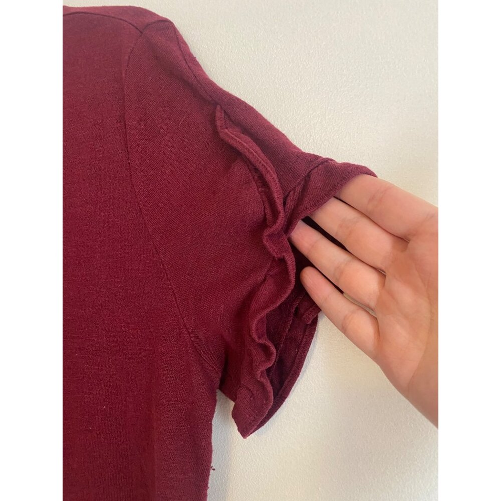 A New Day Linen Blend Burgundy Ruffle-Sleeve Women's Top Size M - Picture 3 of 5